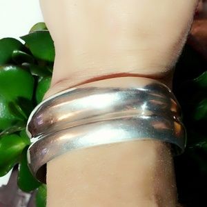 Vintage Heavy Sterling Silver Taxco Retro Mid-Century Modern Bracelet Cuff